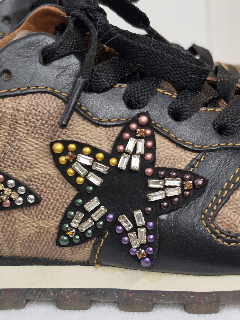 Coach Signature Leather Sneakers C118 Beaded Applique Shooting Star - Picture 9 of 14